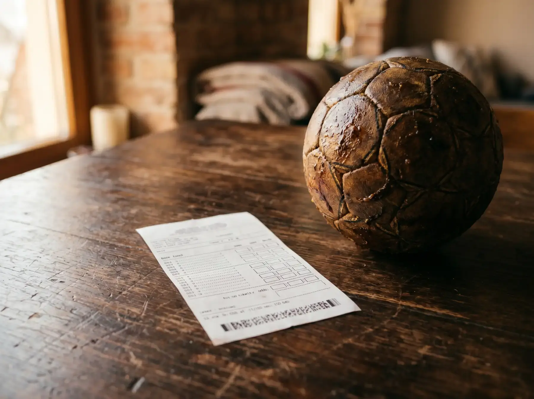 Boleto físico de apuestas deportivas con varias selecciones junto a un balón de balonmano sobre una mesa