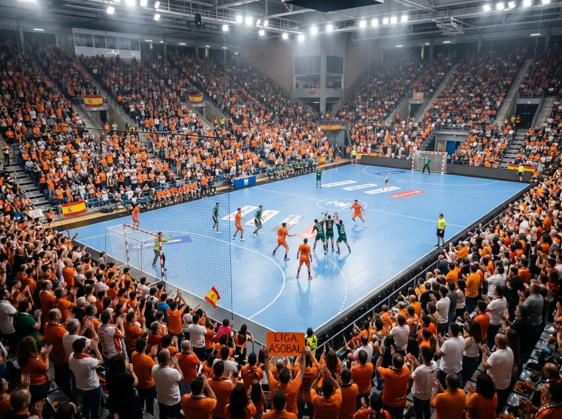Pabellón lleno de aficionados durante un partido de balonmano de la Liga ASOBAL
